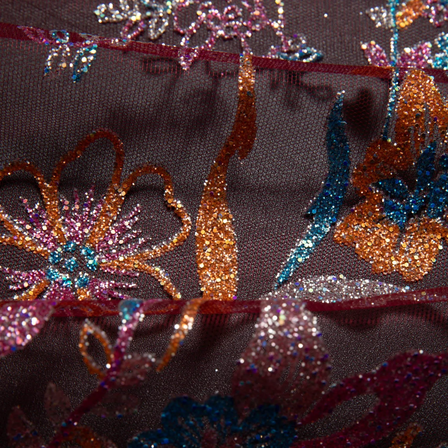 Tulle Lace Fabric with Multicolor Glitter and Floral Pattern 58" Wide | Exquisite Fabric