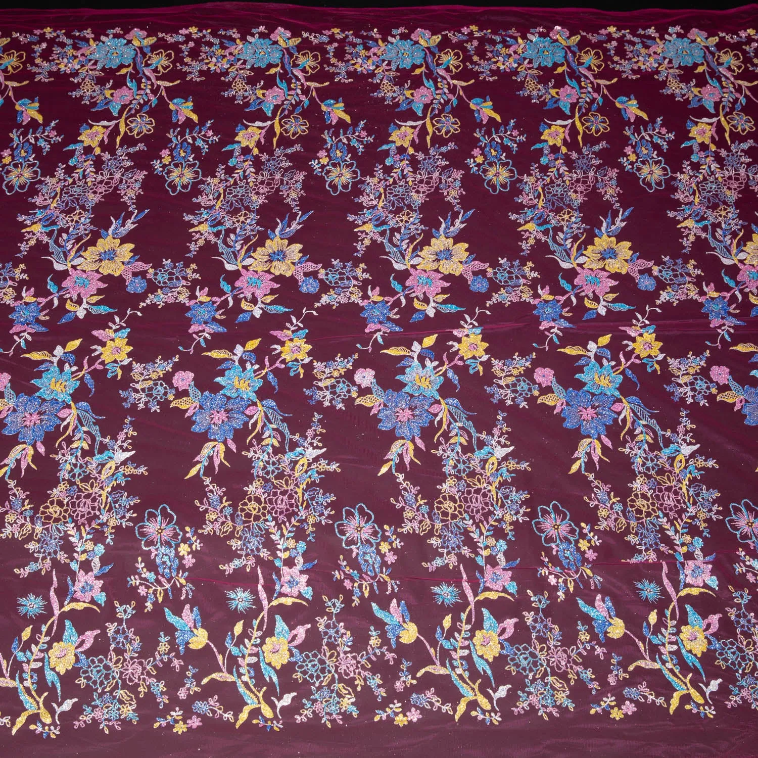 Tulle Lace Fabric with Multicolor Glitter and Floral Pattern 58" Wide | Exquisite Fabric