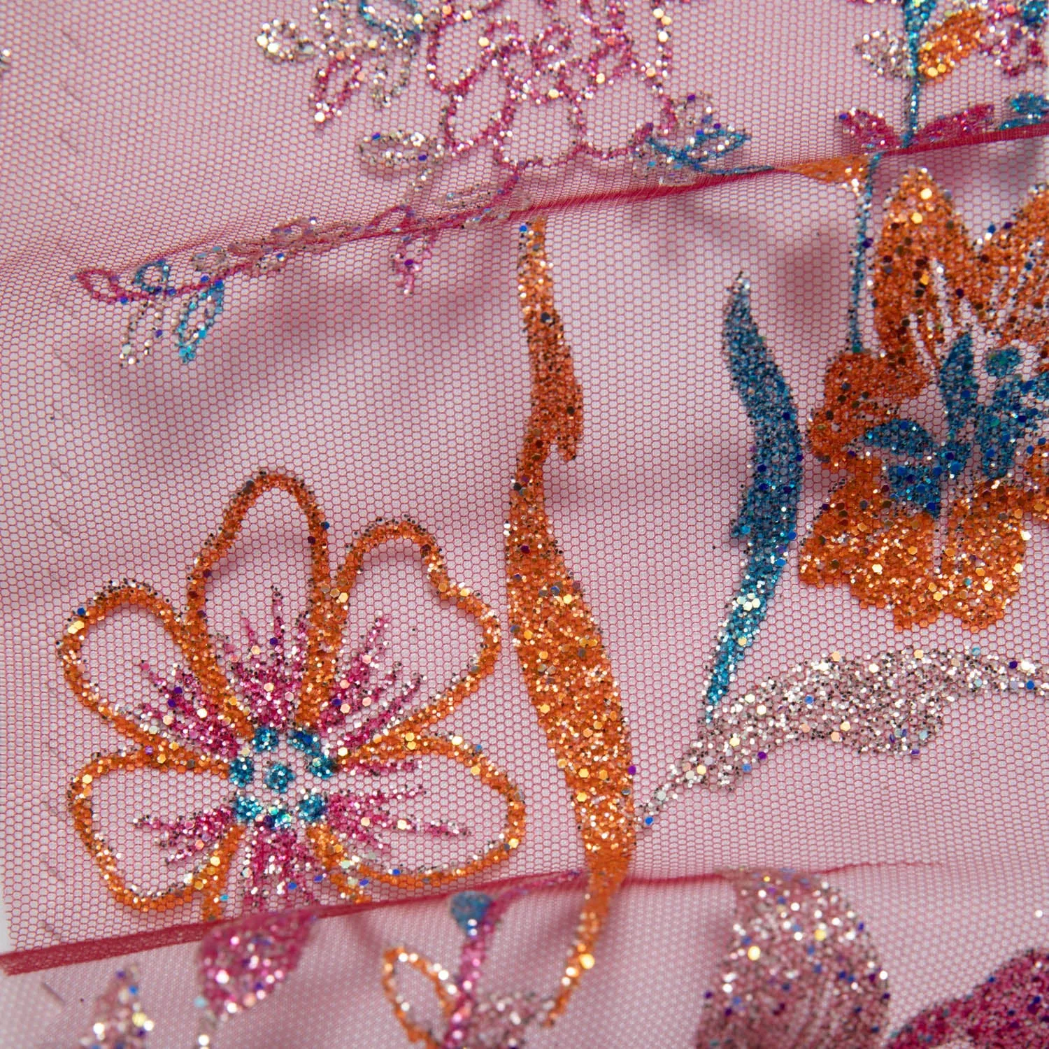 Tulle Lace Fabric with Multicolor Glitter and Floral Pattern 58" Wide | Exquisite Fabric