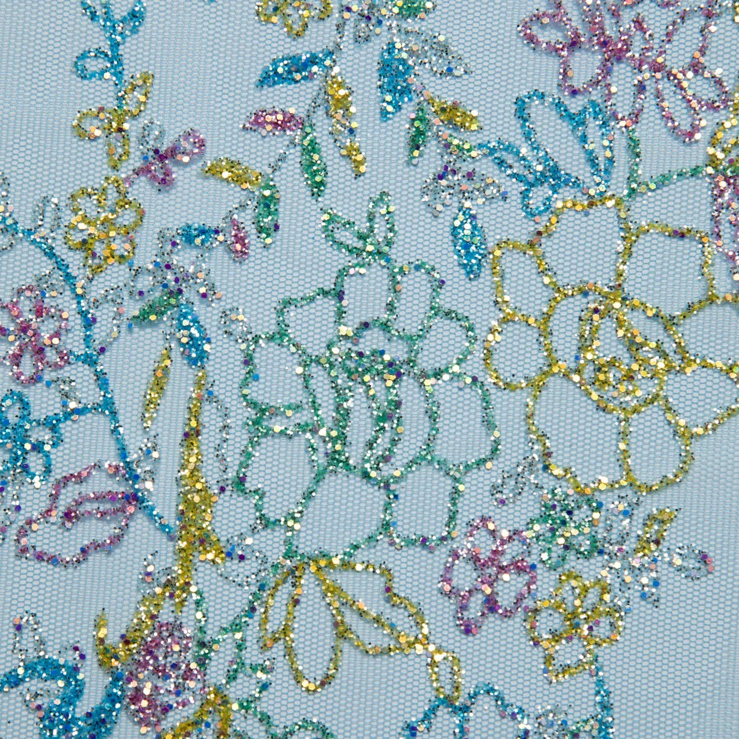 Tulle Lace Fabric with Multicolor Glitter and Floral Pattern 58" Wide | Exquisite Fabric