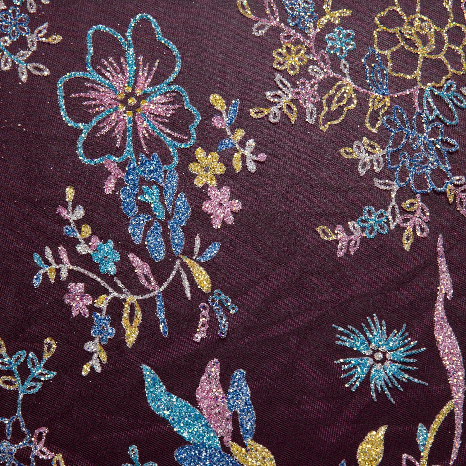 Tulle Lace Fabric with Multicolor Glitter and Floral Pattern 58" Wide | Exquisite Fabric
