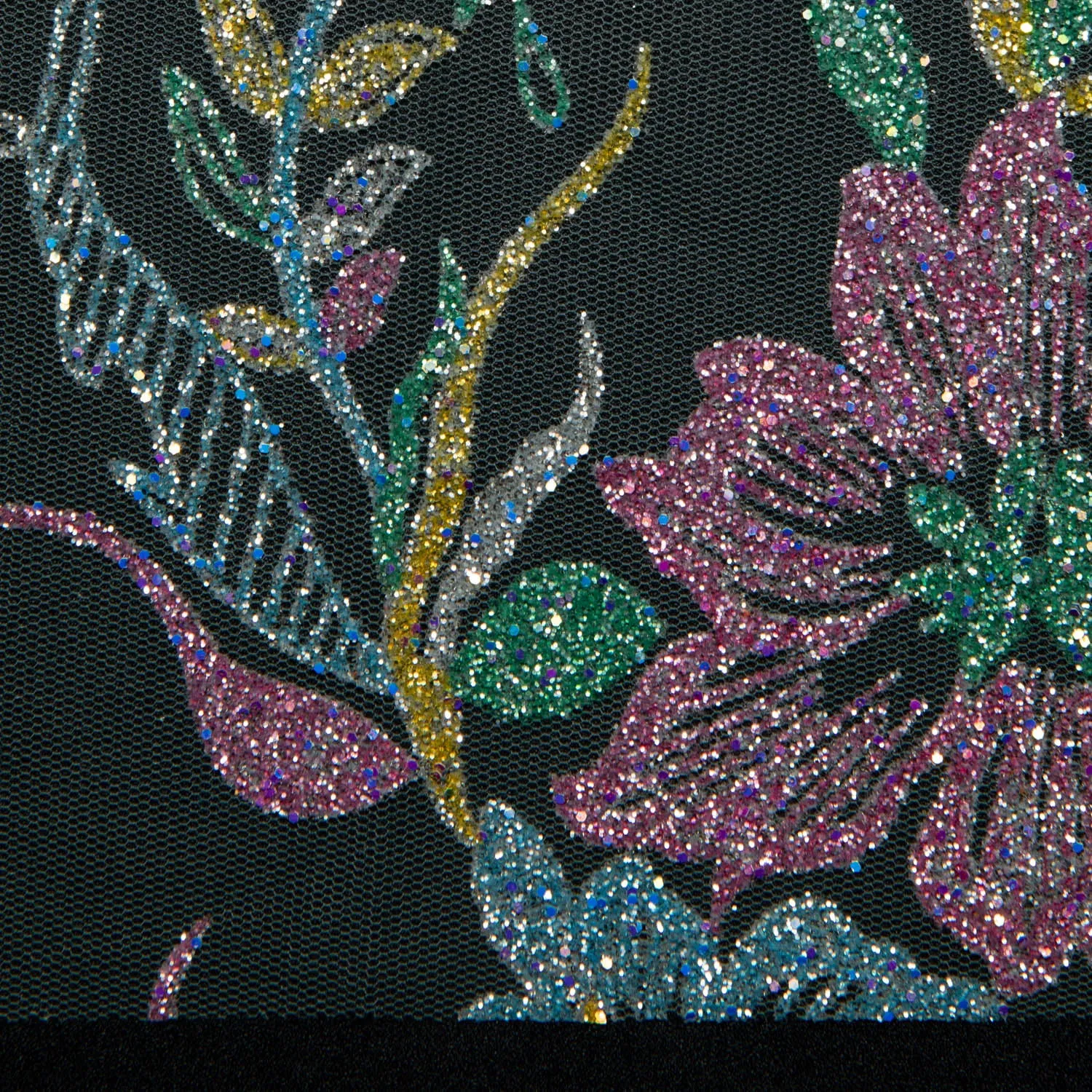 Tulle Lace Fabric with Multicolor Glitter and Floral Pattern 58" Wide | Exquisite Fabric
