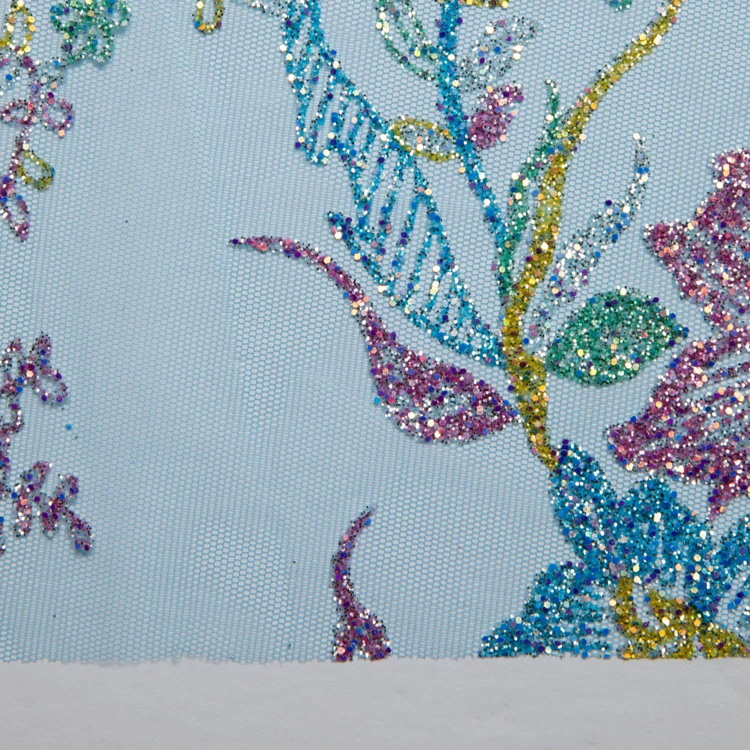 Tulle Lace Fabric with Multicolor Glitter and Floral Pattern 58" Wide | Exquisite Fabric