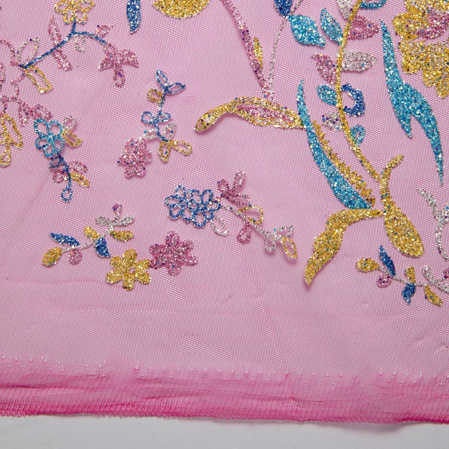 Tulle Lace Fabric with Multicolor Glitter and Floral Pattern 58" Wide | Exquisite Fabric