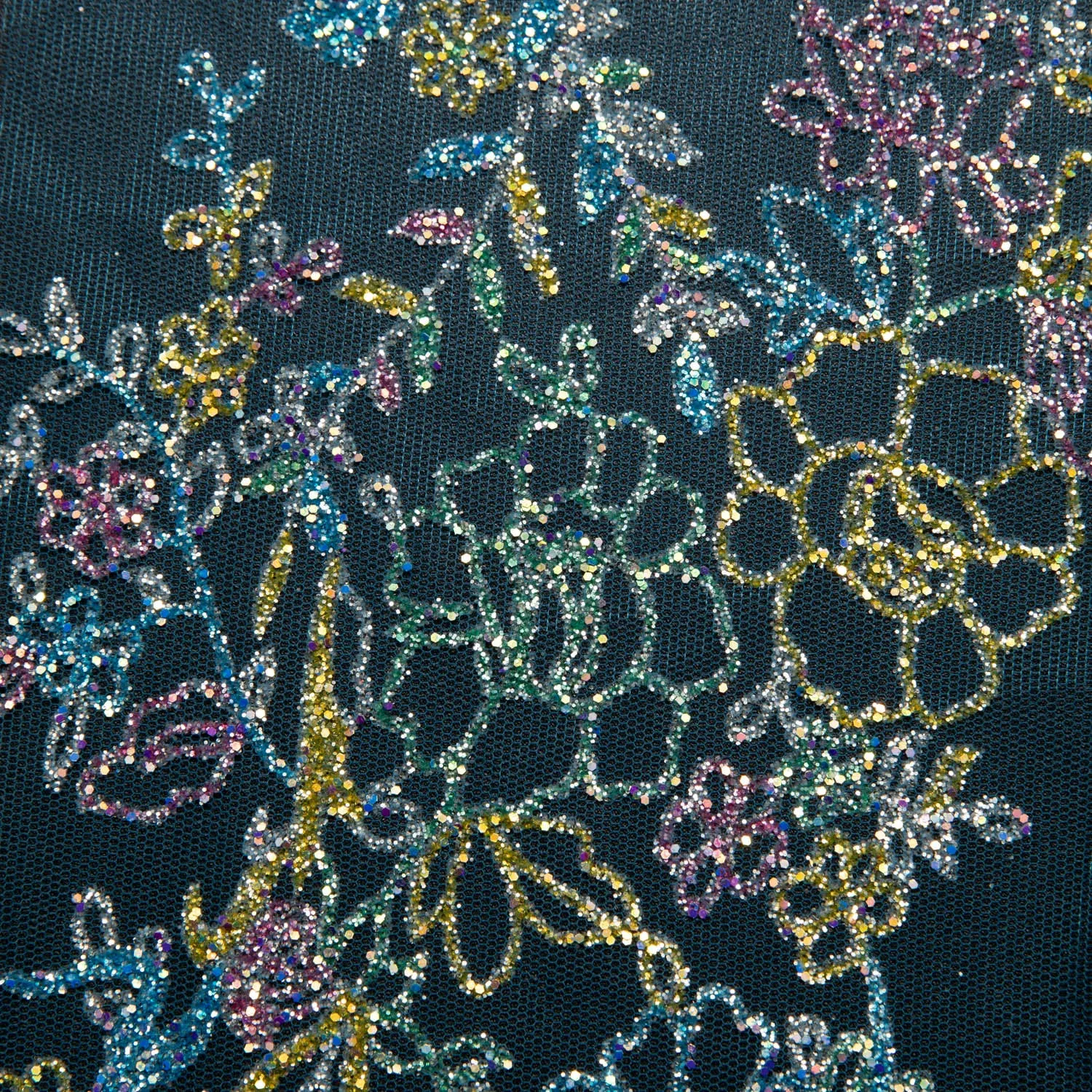 Tulle Lace Fabric with Multicolor Glitter and Floral Pattern 58" Wide | Exquisite Fabric
