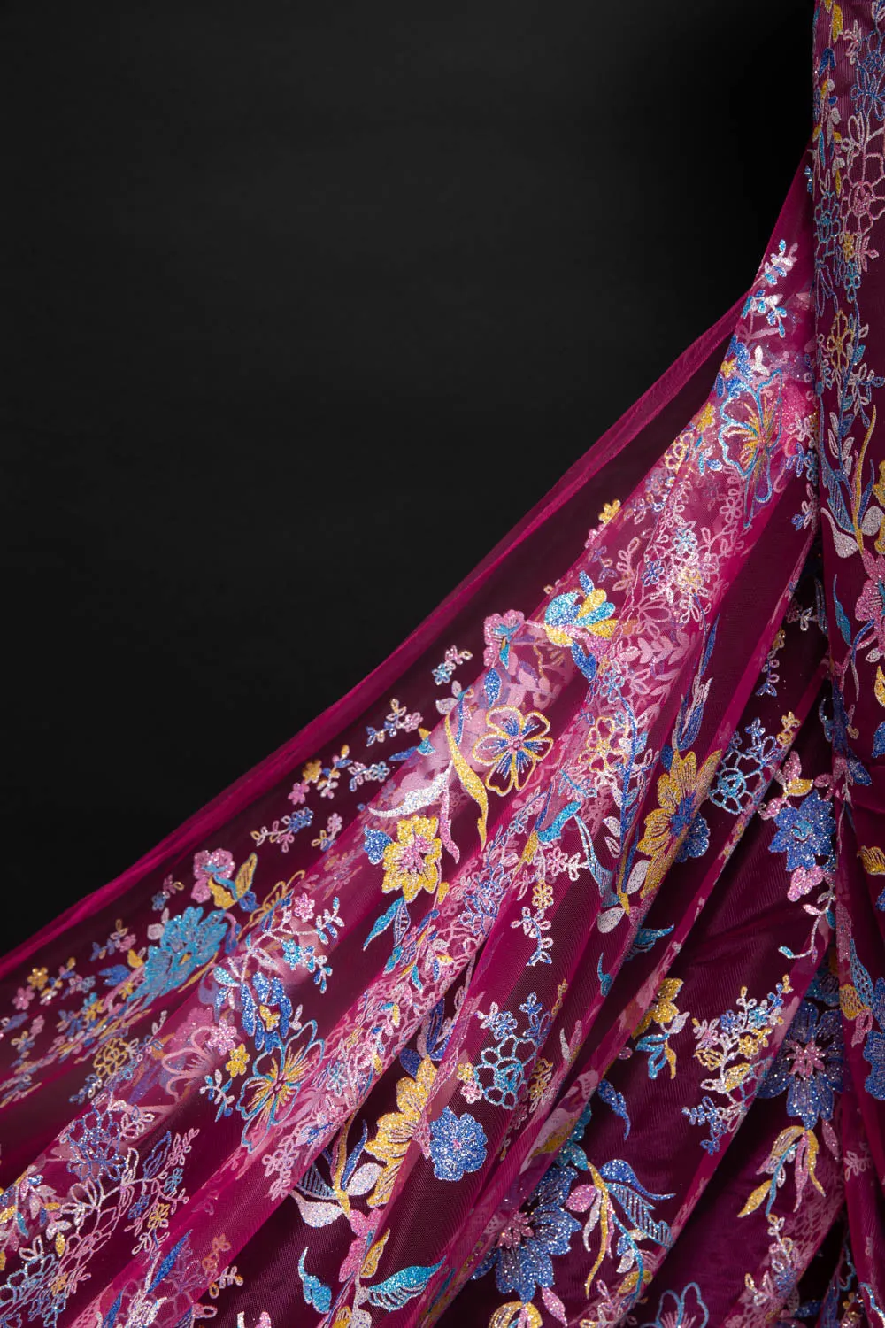 Tulle Lace Fabric with Multicolor Glitter and Floral Pattern 58" Wide | Exquisite Fabric