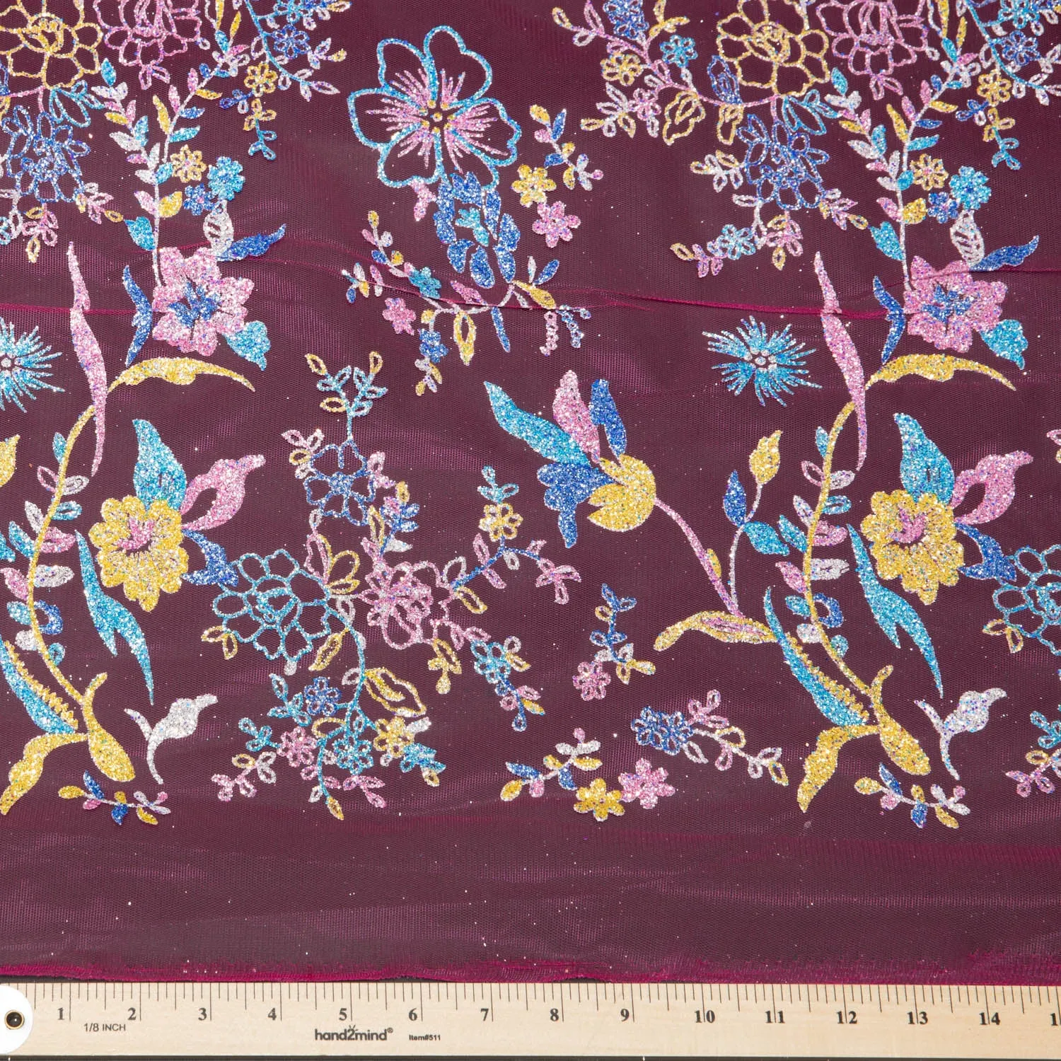 Tulle Lace Fabric with Multicolor Glitter and Floral Pattern 58" Wide | Exquisite Fabric