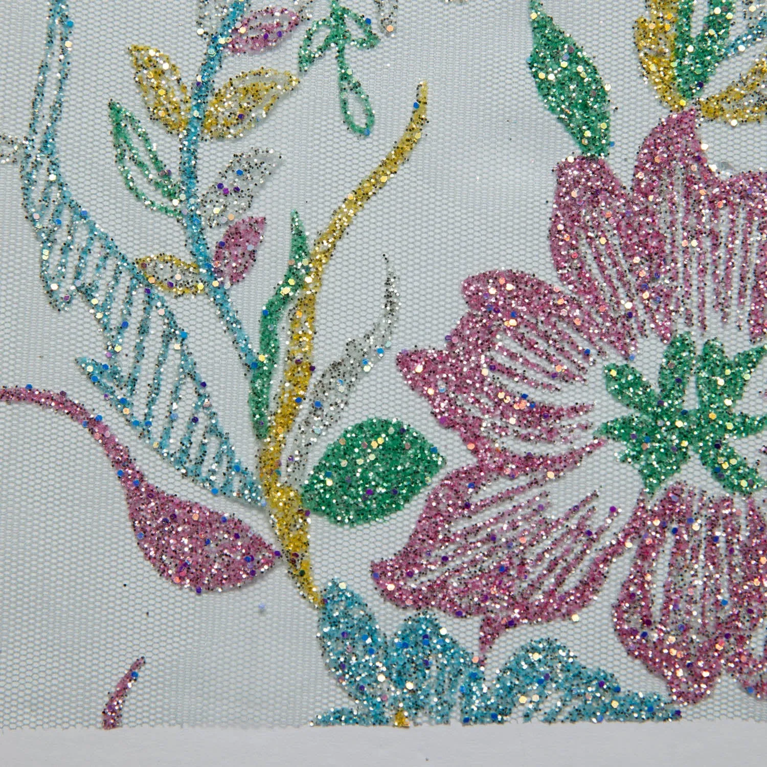 Tulle Lace Fabric with Multicolor Glitter and Floral Pattern 58" Wide | Exquisite Fabric