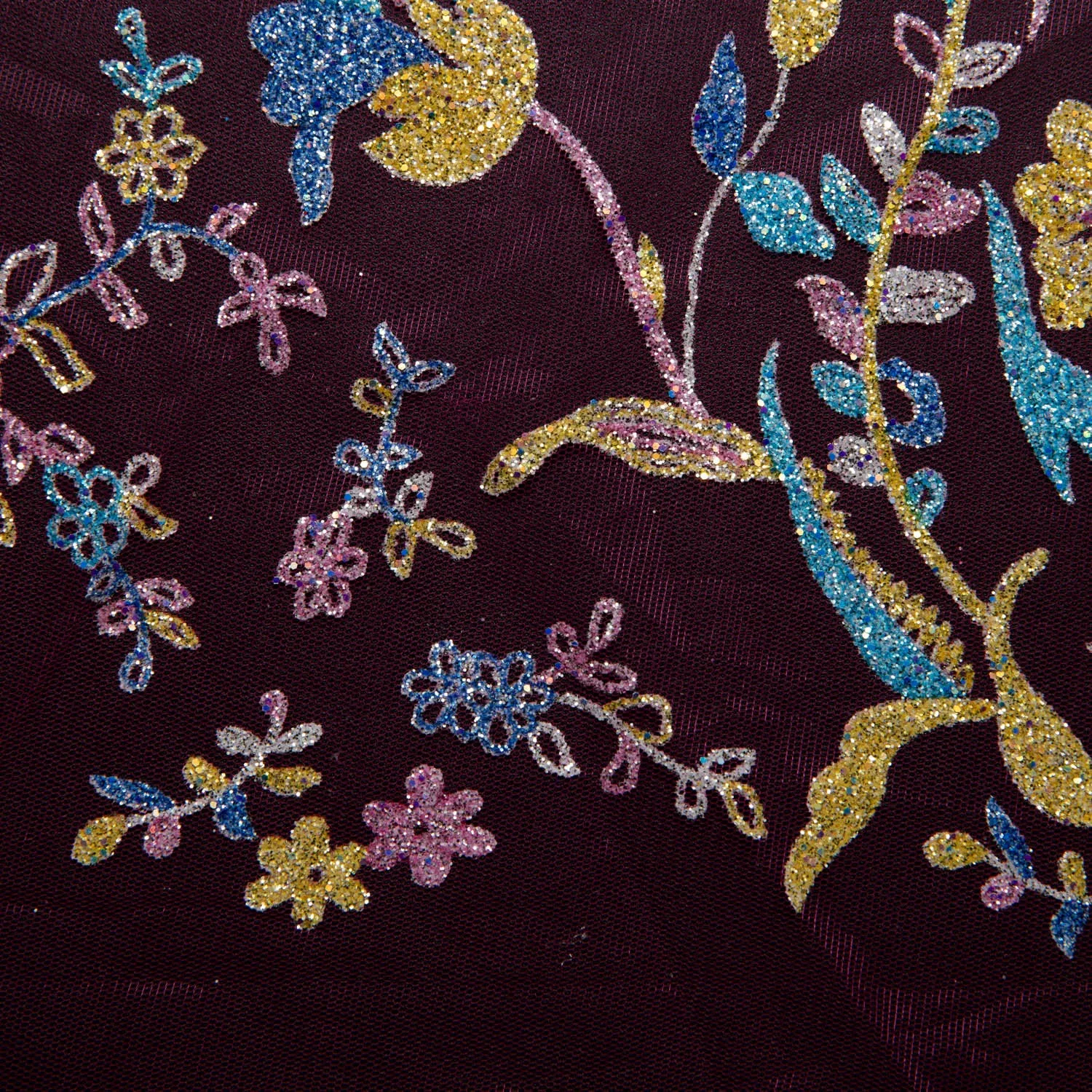 Tulle Lace Fabric with Multicolor Glitter and Floral Pattern 58" Wide | Exquisite Fabric