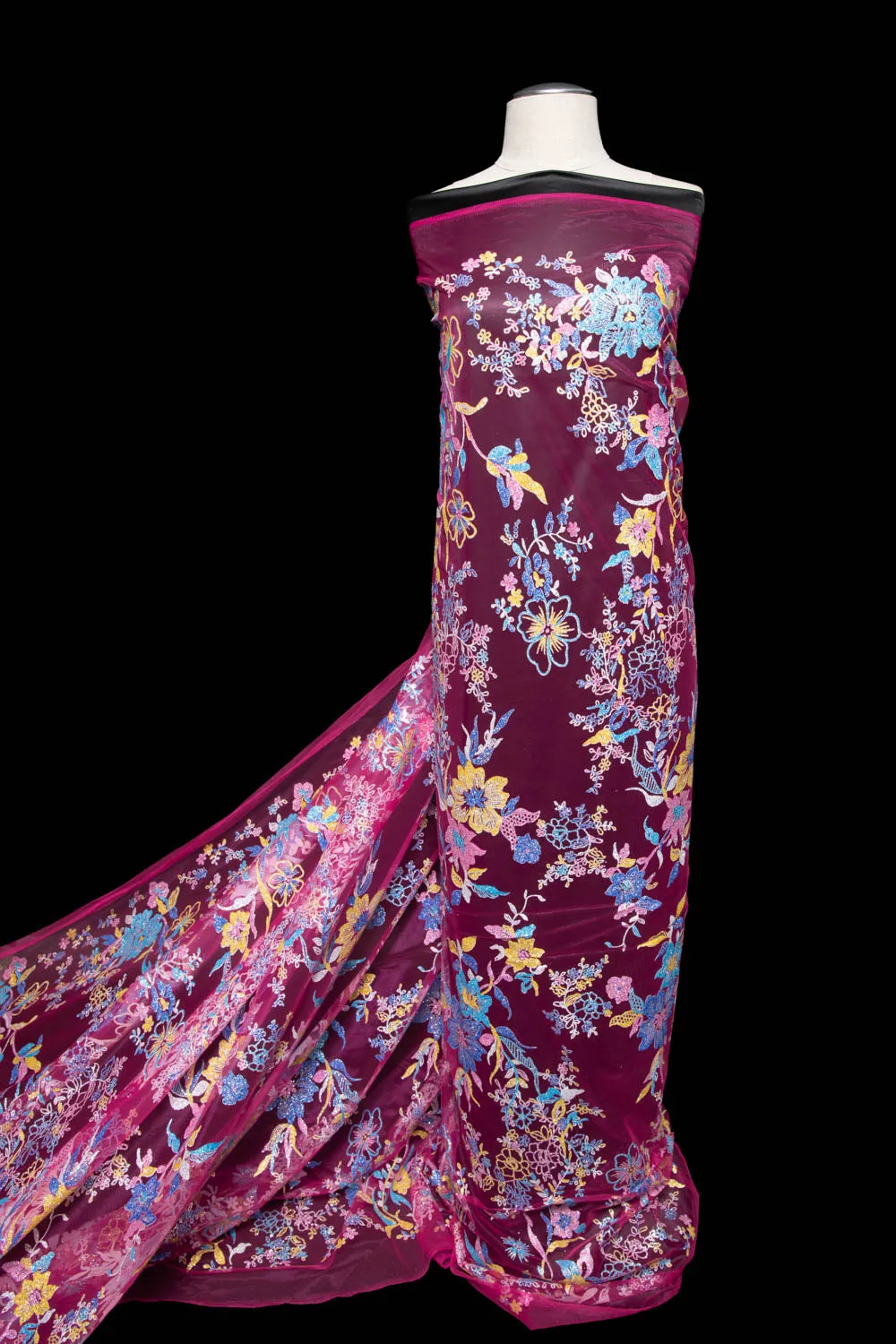 Tulle Lace Fabric with Multicolor Glitter and Floral Pattern 58" Wide | Exquisite Fabric