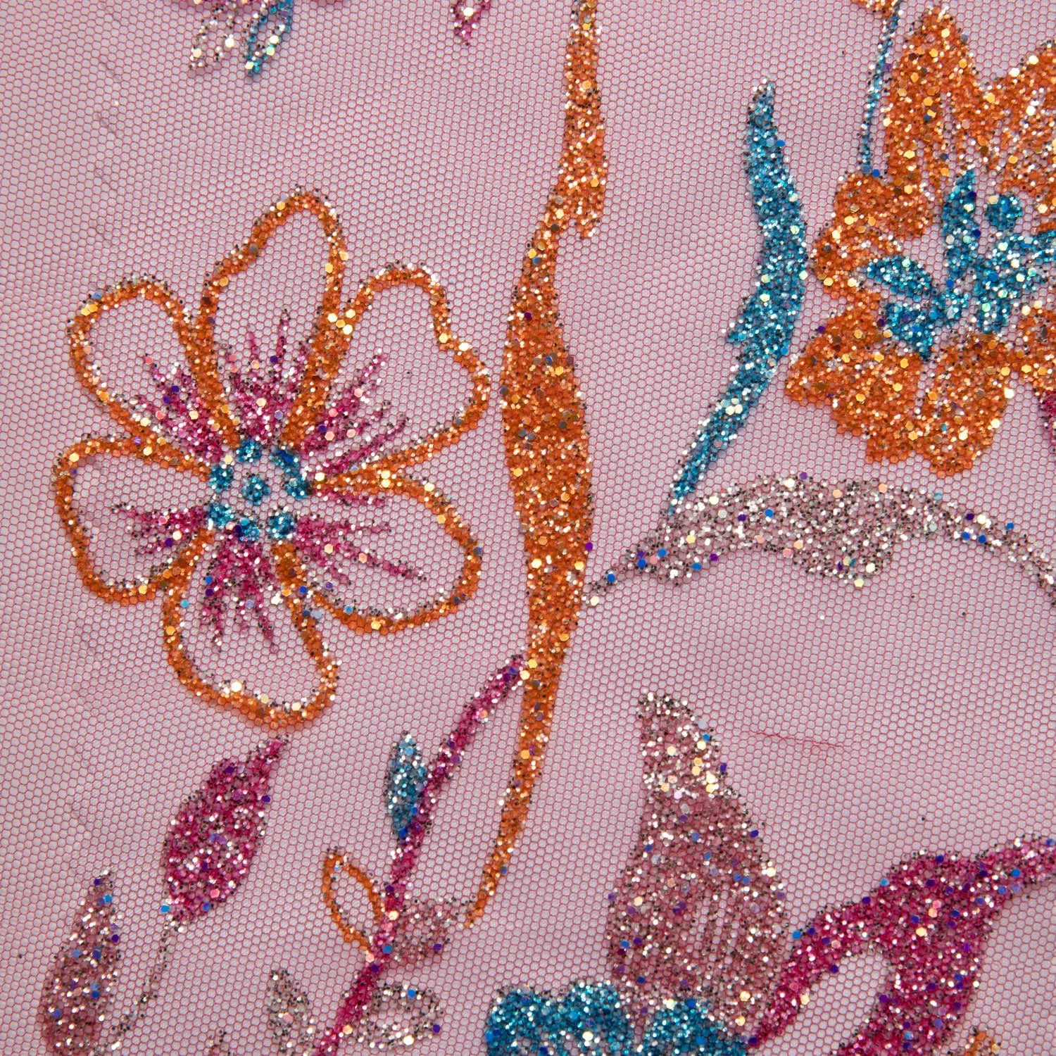 Tulle Lace Fabric with Multicolor Glitter and Floral Pattern 58" Wide | Exquisite Fabric