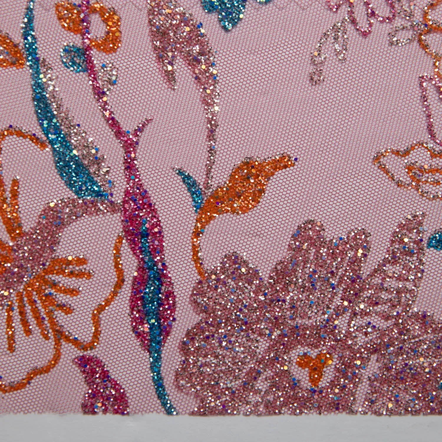 Tulle Lace Fabric with Multicolor Glitter and Floral Pattern 58" Wide | Exquisite Fabric