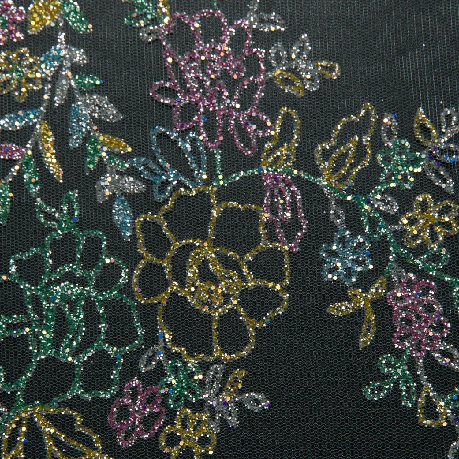 Tulle Lace Fabric with Multicolor Glitter and Floral Pattern 58" Wide | Exquisite Fabric