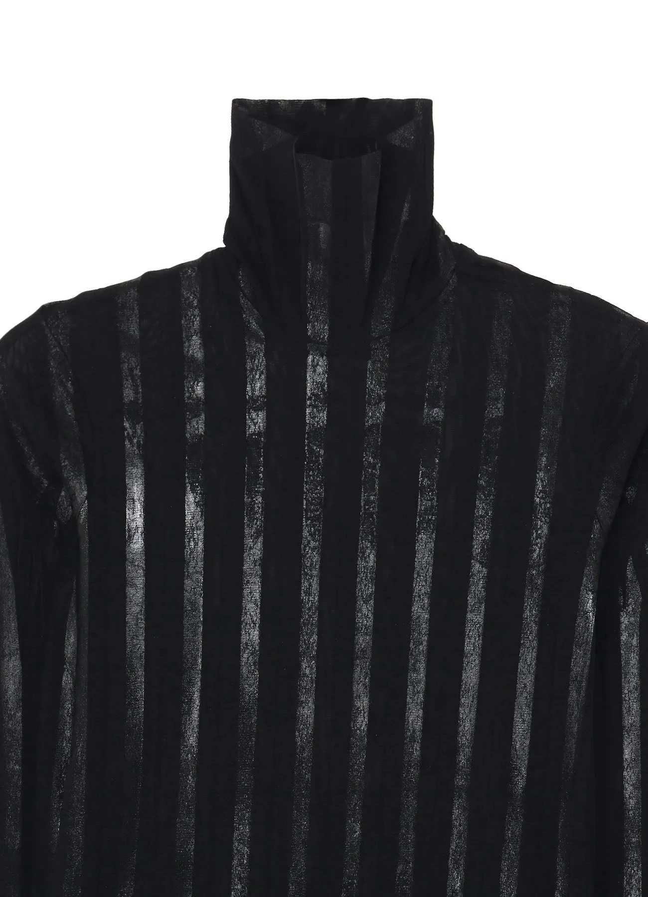 TULLE PLEATS LONG SLEEVE HIGH NECK T