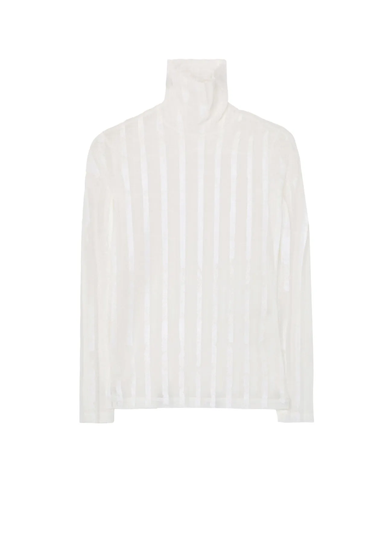 TULLE PLEATS LONG SLEEVE HIGH NECK T