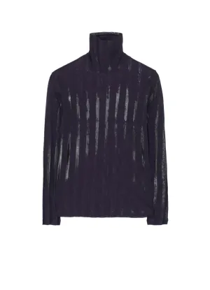 TULLE PLEATS LONG SLEEVE HIGH NECK T
