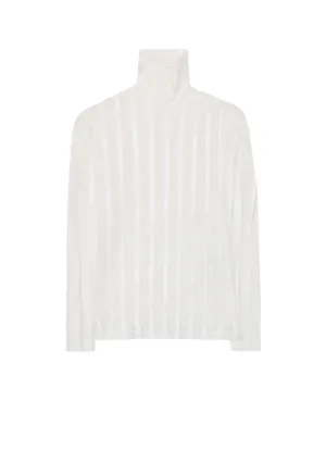 TULLE PLEATS LONG SLEEVE HIGH NECK T
