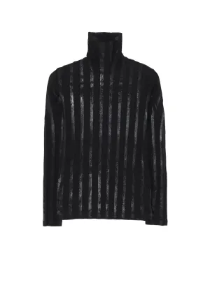 TULLE PLEATS LONG SLEEVE HIGH NECK T