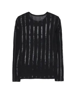 TULLE PLEATS LONG SLEEVE ROUND NECK T