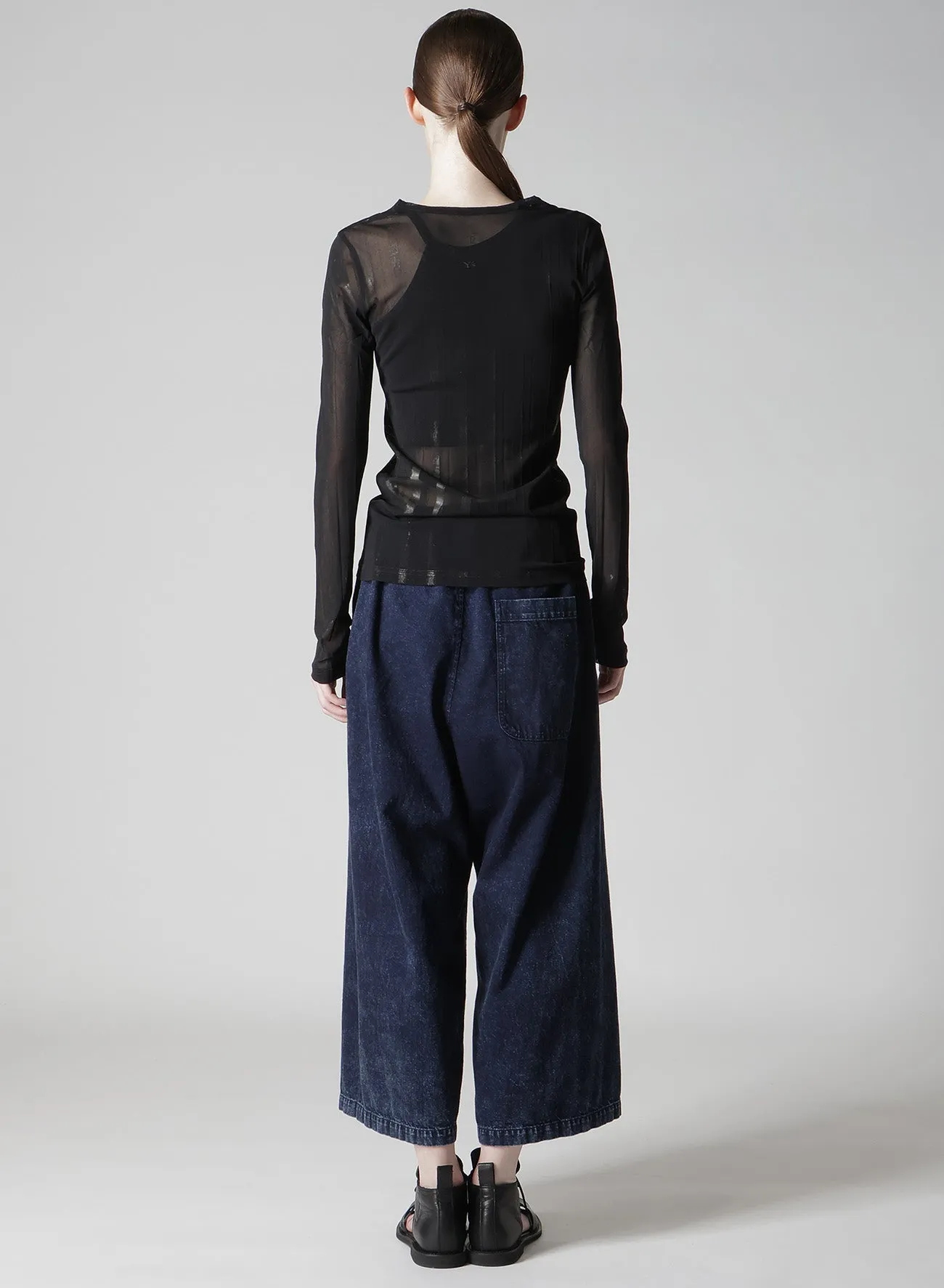 TULLE PLEATS LONG SLEEVE ROUND NECK T