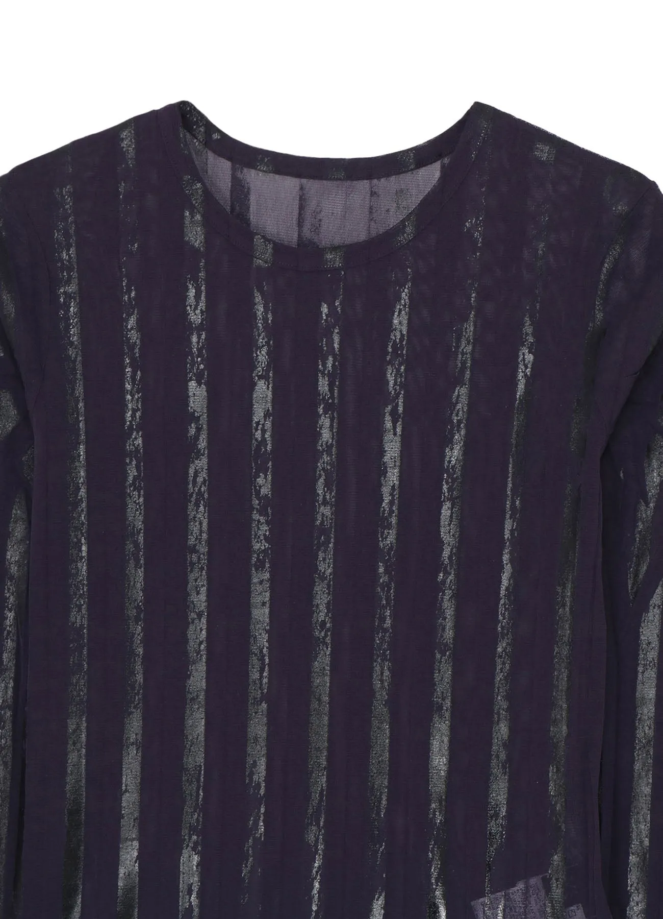 TULLE PLEATS LONG SLEEVE ROUND NECK T