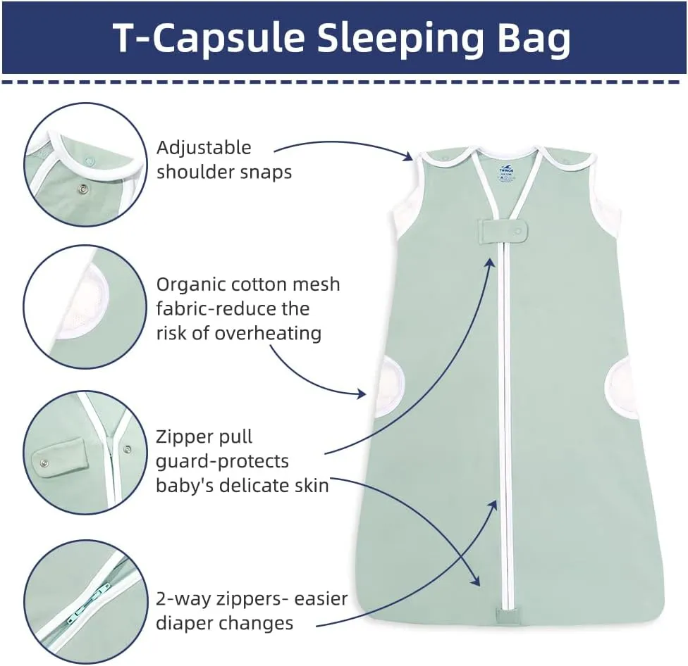 TWINOR Breathable Reduce Suffocation Risk Baby Wearable Blanket, Sleeping Bag with 2-Way Zipper, Tog 0.5 Soft Sack