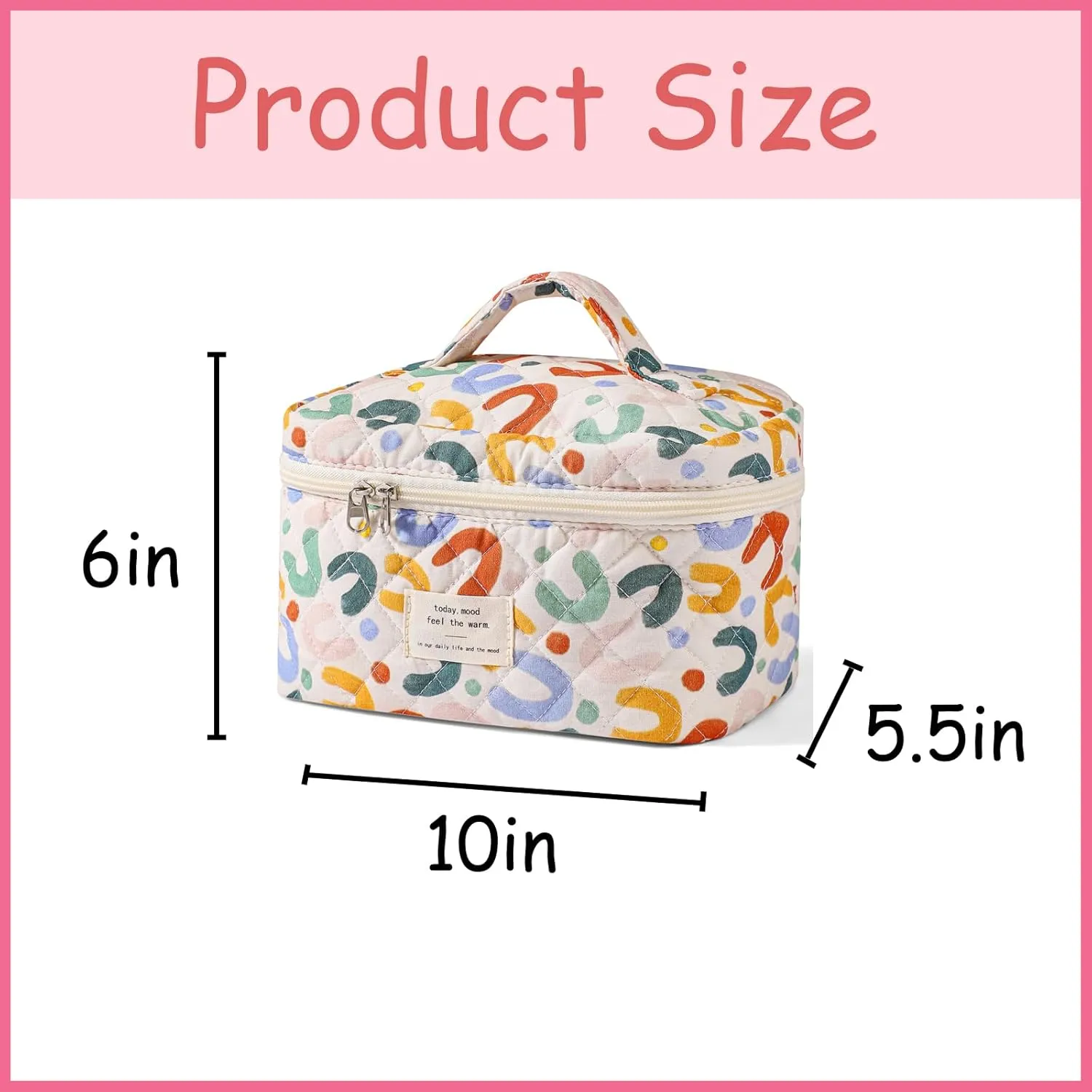 uekeboag Large Travel Quilted Makeup Bag for Women, Floral Cotton Cosmetic Bag, Coquette Aesthetic Floral Toiletry Organizer Bag