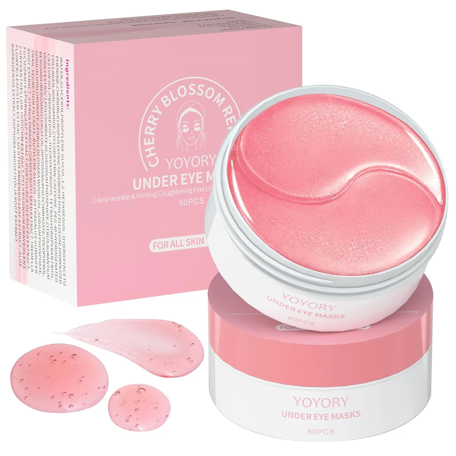 Under Eye Patches Masks - for Eye Bags with Collagen and Hyaluronic Acid, Dark Circles,and Fine Lines, Fade Wrinkles Treatment for Women and Men - 60 Pcs Pink