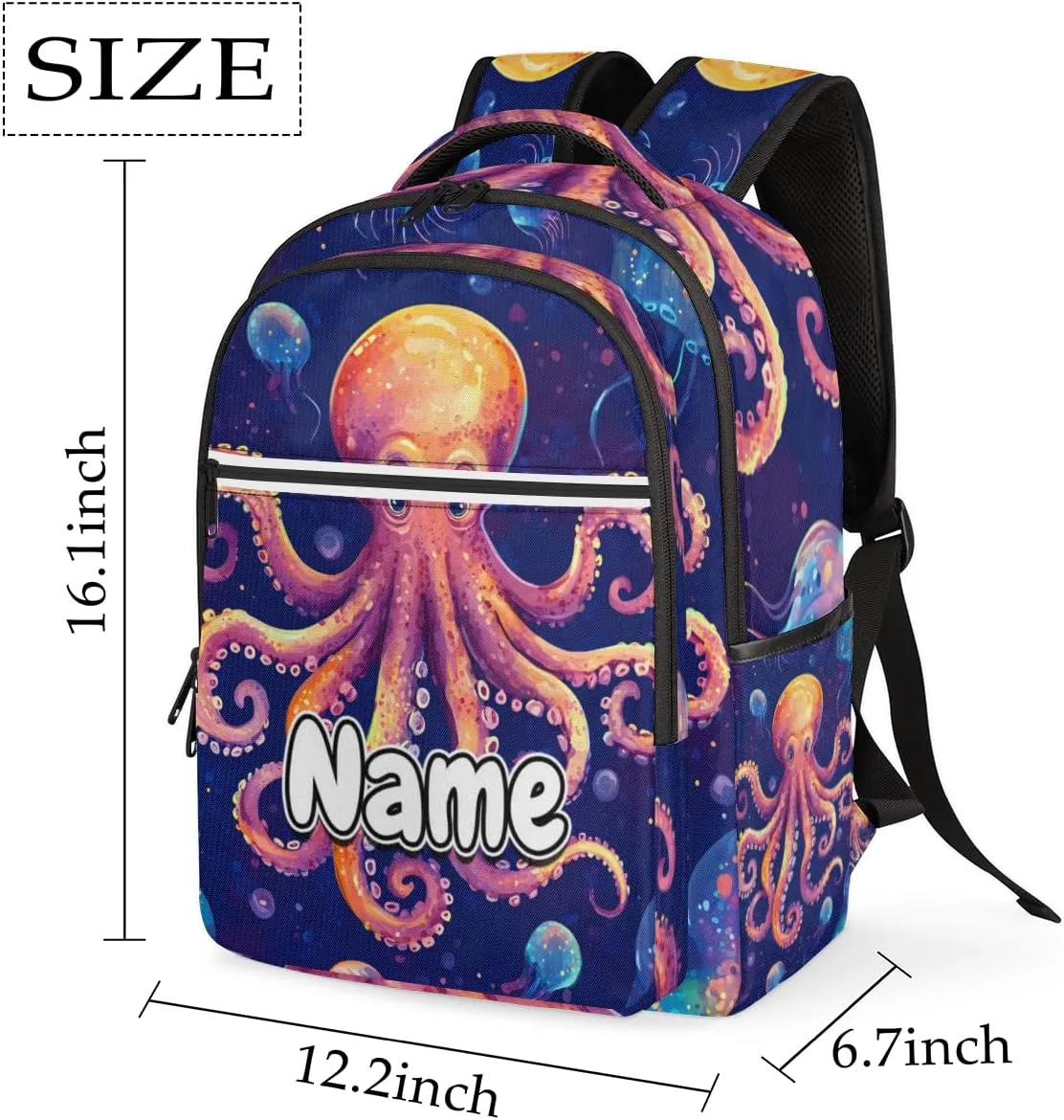 Underwater Octopus Personalized Laptop Backpack with Name Custom Shoulder Bags for Women Men Waterproof Travel Casual Daypack Laptop Bag Gifts 16.1in