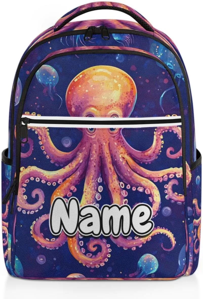 Underwater Octopus Personalized Laptop Backpack with Name Custom Shoulder Bags for Women Men Waterproof Travel Casual Daypack Laptop Bag Gifts 16.1in