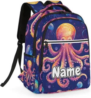 Underwater Octopus Personalized Laptop Backpack with Name Custom Shoulder Bags for Women Men Waterproof Travel Casual Daypack Laptop Bag Gifts 16.1in