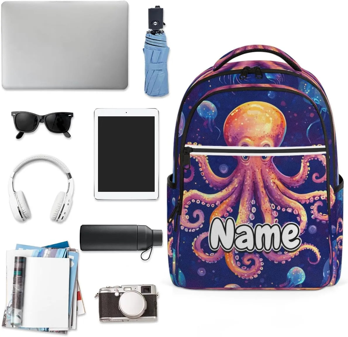 Underwater Octopus Personalized Laptop Backpack with Name Custom Shoulder Bags for Women Men Waterproof Travel Casual Daypack Laptop Bag Gifts 16.1in