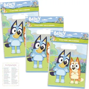 Unique Bluey Birthday Party Supplies Set - Bundle with 24 Plastic Bluey Party Favor Bags and Checklist – Bluey Birthday Decorations - Party Supplies