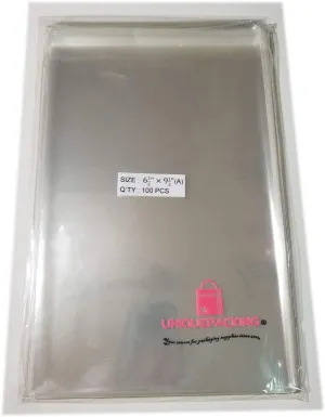 UNIQUEPACKING 500 Pcs 6 1/2 x 9 1/2 Clear Resealable Cello/Cellophane (6.5x9.5) Bags Good for 6x9 Items
