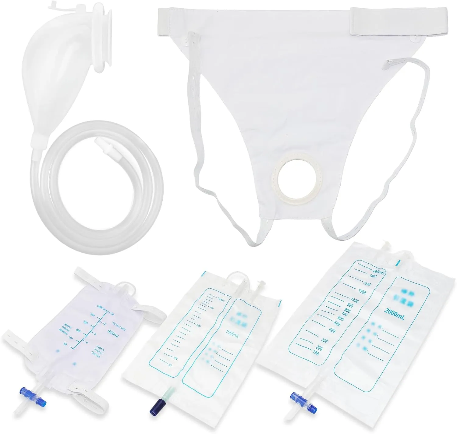 Urine Collection Bag Condom Catheters for Men Reusable Portable Silicone Urinal with 3 Urine Catheter Bags (Men_White)