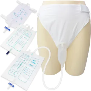 Urine Collection Bag Condom Catheters for Men Reusable Portable Silicone Urinal with 3 Urine Catheter Bags (Men_White)