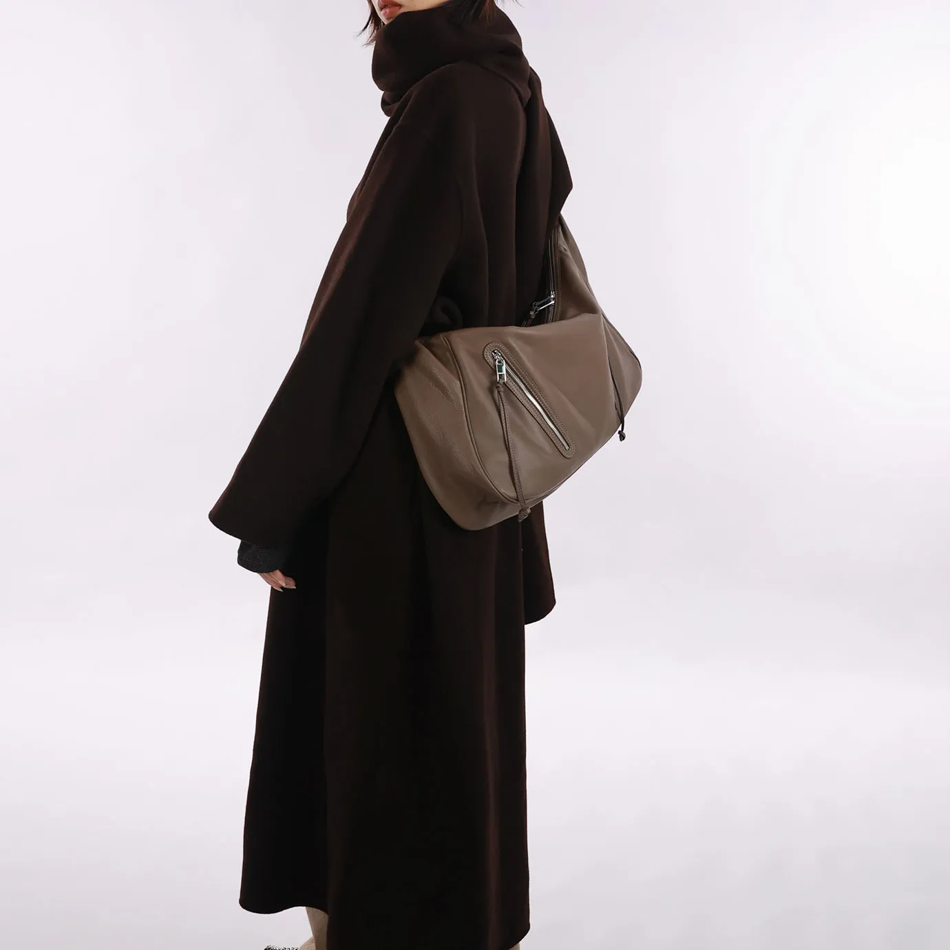 Ursula V11 En 2 Styles Grand Sac Drapé Hobo Ou Bandoulière - Cacao