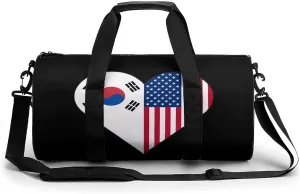 US And South Korean Flag Novelty Large Duffel Bag Lightweight Gym Bag Travel Tote Bags