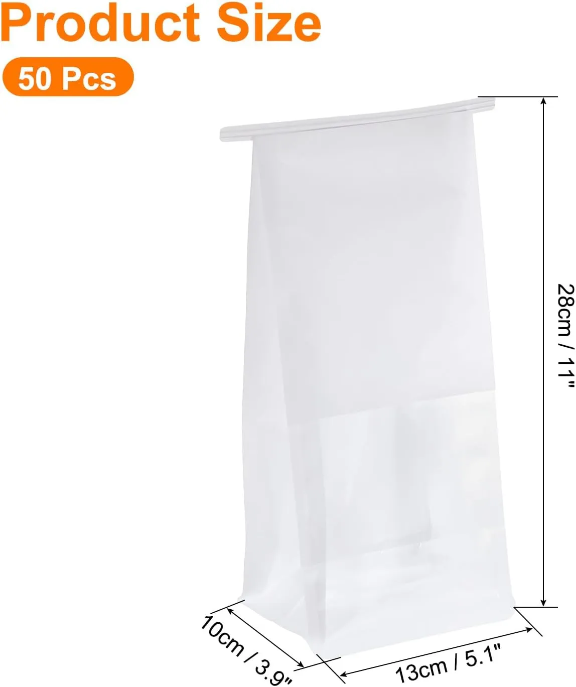 uxcell 50Pcs Bread Bags for Homemade Bread, 5.1x3.9x11 Inches Kraft Bakery Bags with Iron Tie Tab Lock Loaf Gift Bags with Baked Foods Packaging, White