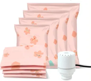 Vacuum Storage Bags 8 Pack with Electric Air Pump Space Saver Bags Vacuum Seal Bags for Clothes, Blankets, Pillows, Comforters, Travel,and More (2Jumbo/2Large/2Medium/2Small)