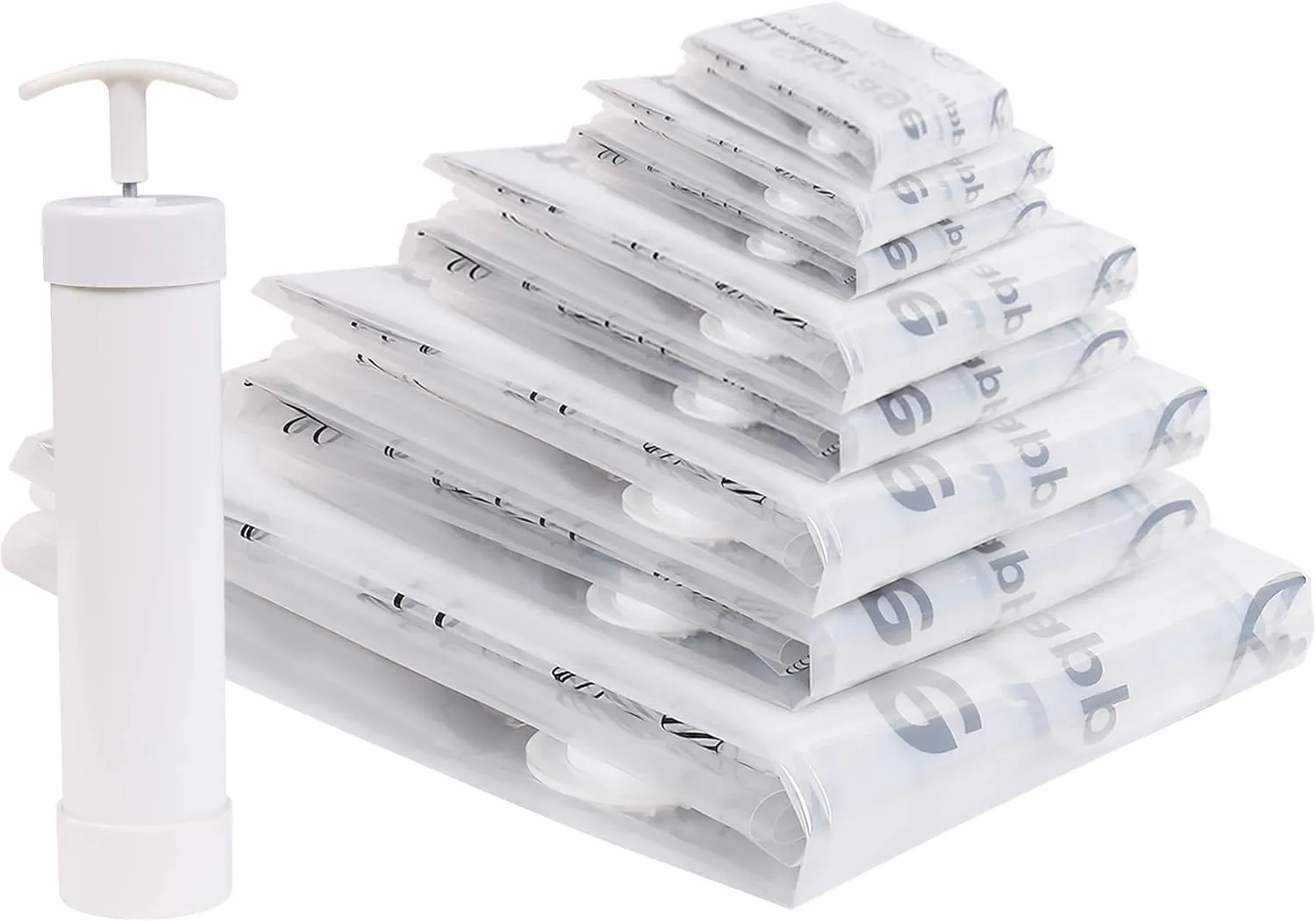 Vacuum Storage Bags, Compressed Air by Sitting, No Pump Needed, Double-Color Zip, for Clothes, Pillows, Towels, Blankets, White