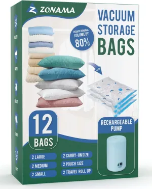 Vacuum Storage Bags with Electric Pump, 35 Pack Vacuum Sealed Bag with 1500mAh Rechargeable Battery for Clothes, Blanket, Duvets, Pillows, Comforters, Travel