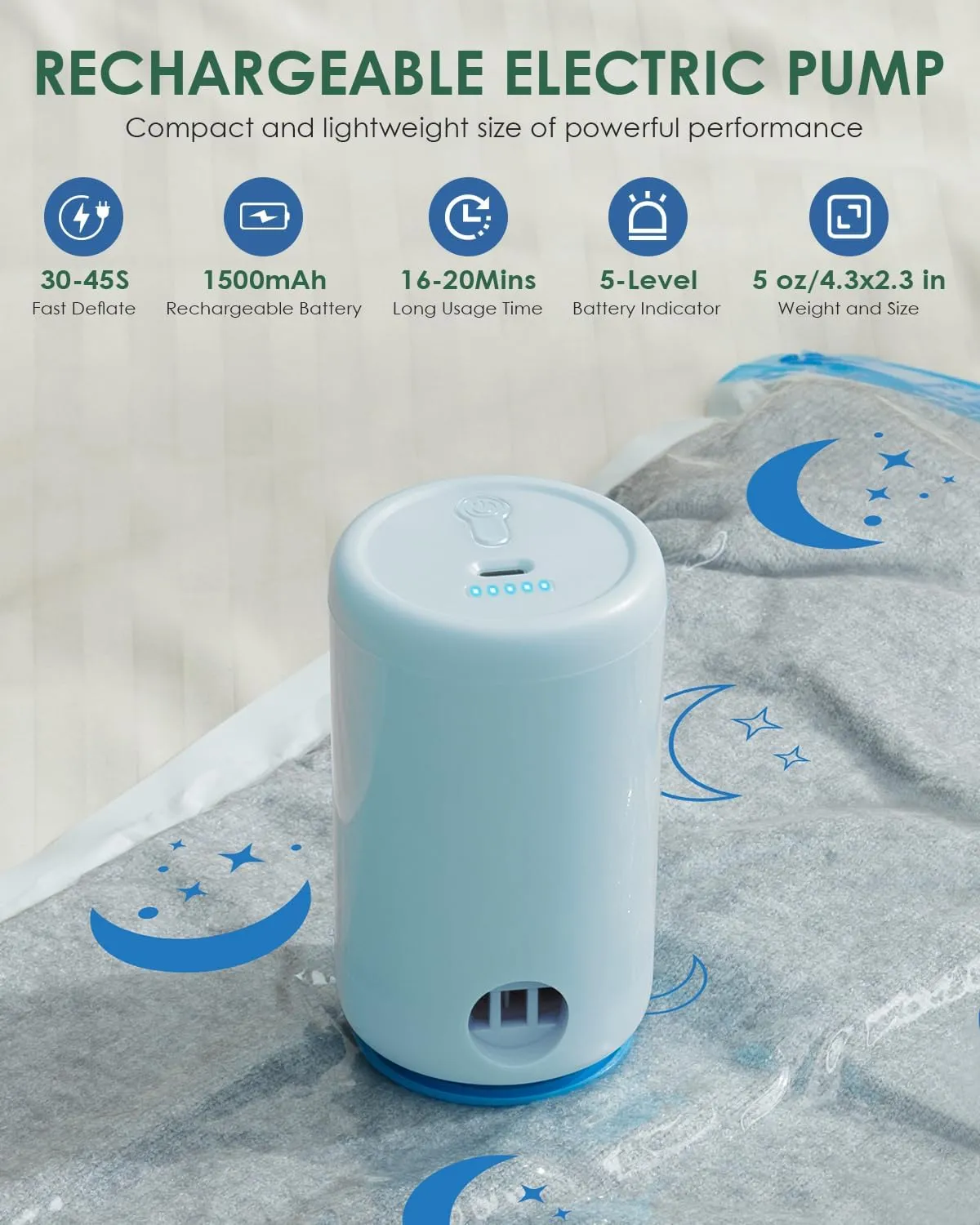 Vacuum Storage Bags with Electric Pump, 35 Pack Vacuum Sealed Bag with 1500mAh Rechargeable Battery for Clothes, Blanket, Duvets, Pillows, Comforters, Travel