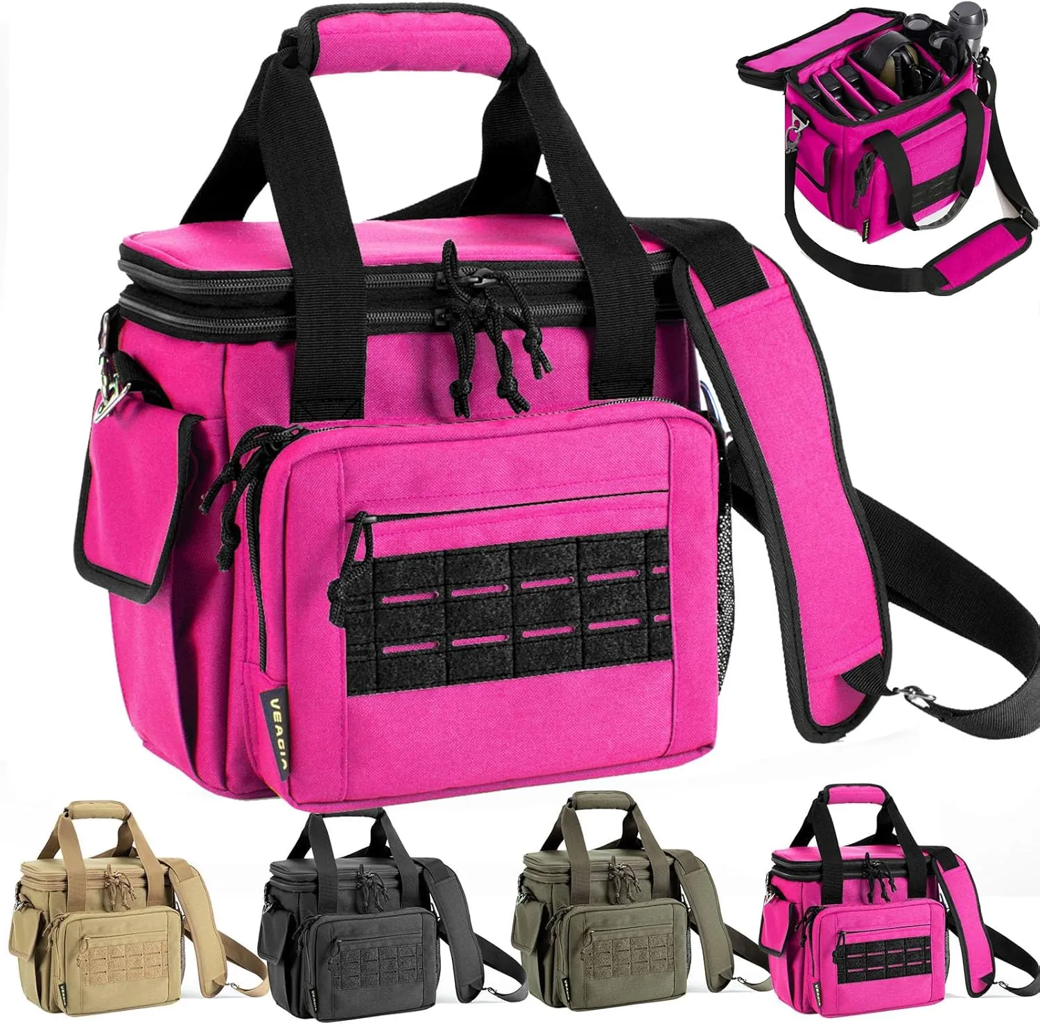 VEAGIA Tactical Range Bag,Pistol Case,Soft Gun Case Range Bags For Handguns And Ammo Safe Lockable Double Layer Explosion Proof Zipper Multi Pistol Carrying Bags (Pink)