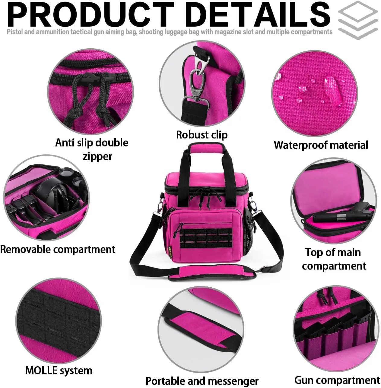 VEAGIA Tactical Range Bag,Pistol Case,Soft Gun Case Range Bags For Handguns And Ammo Safe Lockable Double Layer Explosion Proof Zipper Multi Pistol Carrying Bags (Pink)