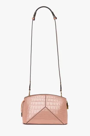 Victoria Crossbody Bag In Blush Pink Croc Embossed Leather