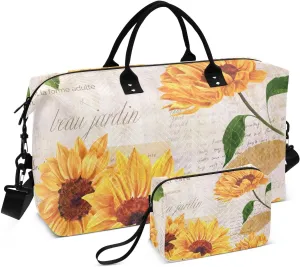 Vintage Yellow Sunflowers Travel Gym Duffel Bag Quilted Weekender Bags Carry on Overnight Tote Bag for Women Men