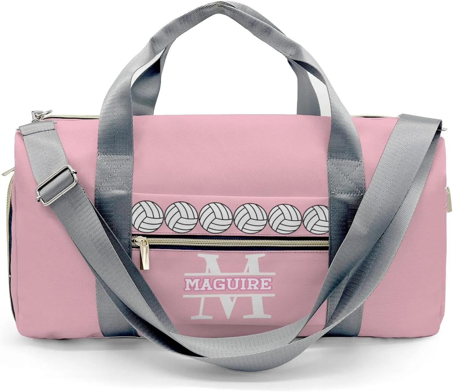 Volleyball Monogram Pink Personalized Duffel Bag with Name Custom Travel Bag for Women Men Sports Gym Dance Bags Wet Dry Pockets Shoes Compartment Overnight Weekend Bag Gift