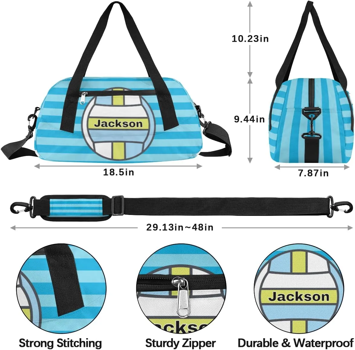 Volleyball Personalized Kids Duffel Bags for Boys Personalized Sport Gym Bag Customized Overnight Duffel Bag for Weekender