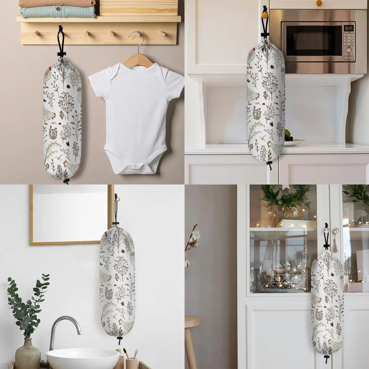 Wall Mount Grocery Bag Organizer 2-Pack Waterproof Reusable Trash Bag Holder Wildflower and Farmhouse